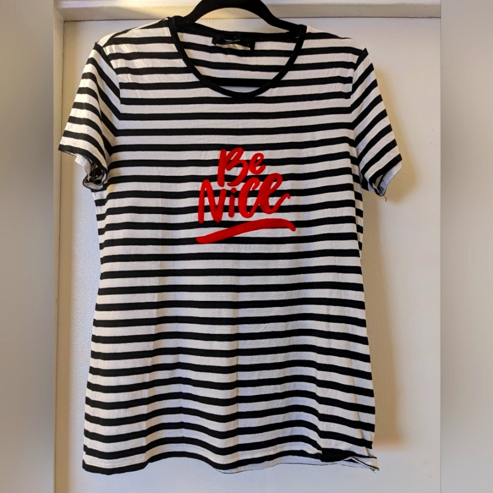 Hallhuber Black and White Striped T-Shirt